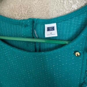 Janie and Jack Teal Metallic Knit Dress with Gold Buttons